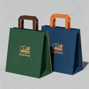 Sturdy Brown Kraft Bag with Flat String Rope Handle, Personalized Logo Print, Eco-Friendly Recyclable Shopping Bag