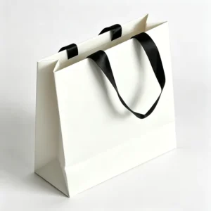 Sturdy Grease-Resistant White/Ivory Fluted Paper Shop Bag for Retail, Pet Shop, and Party