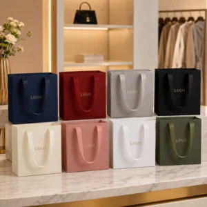 Stylish Colored Paper Shopping Bags With Soft Touch Finish for Cosmetic Lipstick and Beauty Product Retail Business