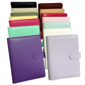 Stylish Durable Custom Loose Leaf Silver Ring Metallic Flap Vegan Leather Planner Cover Pastel Budget Binder A5