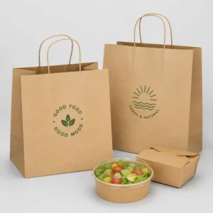 Sustainable Kraft Paper Takeaway Bags with Strong Custom Twisted Handles for Food Packaging
