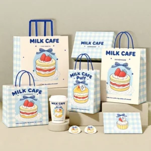 Takeaway Bakery Food Brown Kraft Paper Carrier Bags for Take Out Cafe With Custom Printed Logo