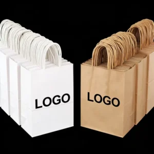 Takeaway Environment Friendly Paper Bag Bakery Food Brown Kraft Paper Carrier Bags for Take Out Cafe With Custom Printed Logo