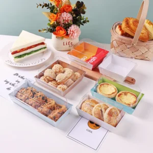 Takeaway Food Grade Kraft Paper Rectangular Chocolate Cake Dessert Box with Transparent Plastic Lid