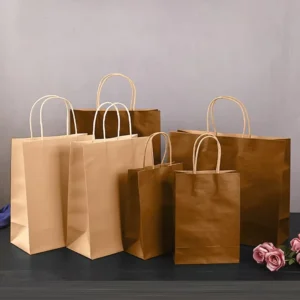 Takeaway Kraft Paper Bags for Food Packaging, Custom Printed Brown Paper Tote Bags