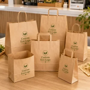 Takeaway Paper Bag Square Bottom Bag Recyclable Kraft Paper Cafe Takeout Orders Manufacturer Direct Sale for Chain Food Stores