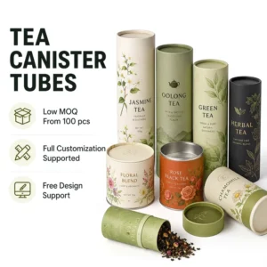 Tea Canister Tubes Custom Printed Metal Tin Cylinder Low MOQ 100 Pcs Free Design Support for Tea Packaging