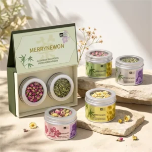Tea Set Gift Paper Box with Transparent Window for Herbal Flower Metal Cans