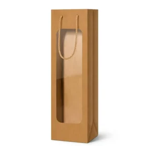Textured Wine Bottle Paper Gift Bag with Window and Handle