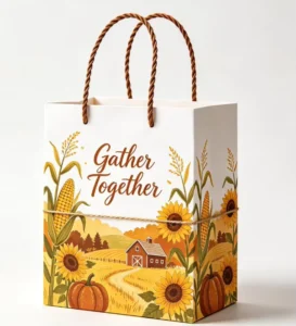 Thanksgiving White Card Gift Tote Bag Custom Print Logo Recyclable White Paper Bag