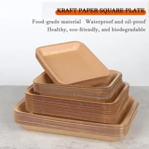 Thick Kraft Paper Disposable Food Trays for Barbecue, Snacks, and Fresh Fruit