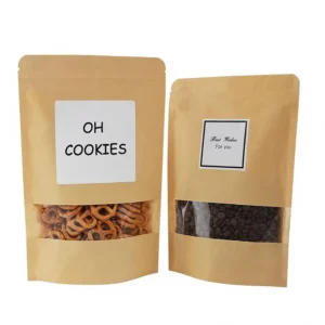 Thick Self-Sealing Stand-Up Kraft Paper Snack Bag with Window