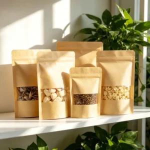Thickened Kraft Paper Stand-Up Bag with Window and Self-Sealing Closure for Nuts, Tea, Food, and Dried Fruits