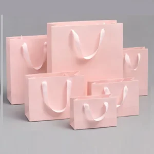 Thickened Light Pink and White Cardboard Paper Bag with Offset Printing for Clothing and Gift Packaging
