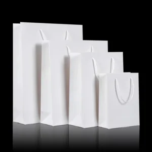 Thickened White Card Kraft Paper Gift Bag with Gold Foil Logo and Long Handle, Recyclable, Customizable