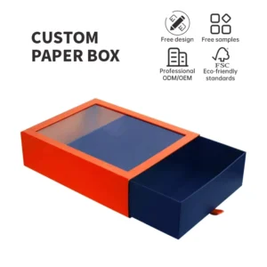 Thin Rectangle Sliding Drawer Gift Box with Clear PVC Window Lid
