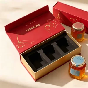 Three-Jar Magnetic Cardboard Honey Gift Box Set with Spoon