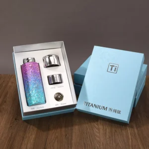 Titanium Vacuum Water Bottle Set with Tea Infuser, Magnetic Lid, and Hot Tea Cup for Business Gifts