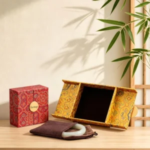 Traditional Chinese Heritage Jewelry Box Double Door Floral Brocade Storage Organizer for Jade Bracelet Necklace Ring Earring