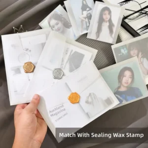 Translucent Tracing Paper Envelope Matte Finish Gold Foil Stamped Wax Seal Packaging Bag for Greeting