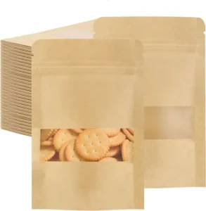 Transparent Kraft Paper Self-Supporting Packaging Bag with Window and Ribbon Handle for Noodles and Pet Food