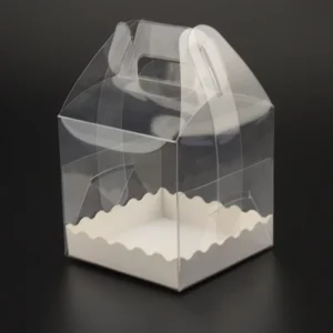 Transparent PVC Handmade Cake Macaron Takeaway Packaging Box with Insert Paper Tray and Stickers