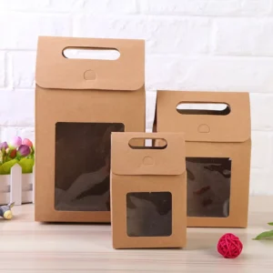 Transparent Paper Candy Gift Bag with Window and Handle, Small