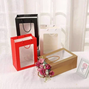 Transparent Pvc Window Flower Kraft Paper Carrier Bag Wedding Packaging Paper Bag Paper Wedding Packaging Bag