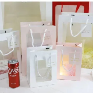 Transparent Window Display Paper Gift Bags for Flower Bouquets, Handheld