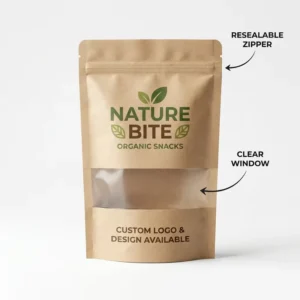 Transparent Window Kraft Paper Stand-Up Bag for Snacks and Dry Food