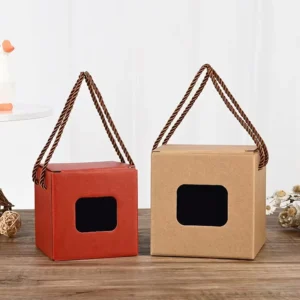 Transparent Window Portable Gift Box, Solid-Color Eco-Friendly Kraft Paper Packaging with Handle