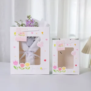 Transparent Window Shopping Paper Bag for Mother’s Day Gift Wrapping Biodegradable Customizable Size & Hand Length Handle
