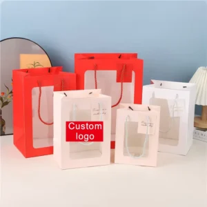 Transparent Window White Ivory Board Gift Packaging Paper Bag