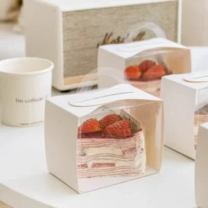 Triangle Cheesecake Paper Box with Handle Disposable Food Container
