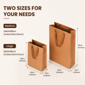 Two-Size Kraft Paper Shopping Bags with Custom Logo for Clothing and Tea, Medium and Large