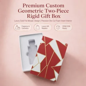 Two-piece Rigid Gift Box with Geometric Mosaic Red, White, and Gold Foil Design for Perfume and Cosmetics, 100pcs