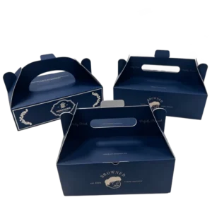 UV Color Printing Gold Foil Stamping Effect Gold Art Cardboard Box for Cake Pastry Bread with Handle