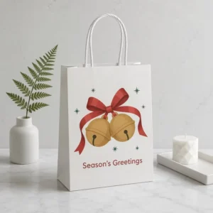 Unbleached White Kraft Christmas Themed Paper Bags