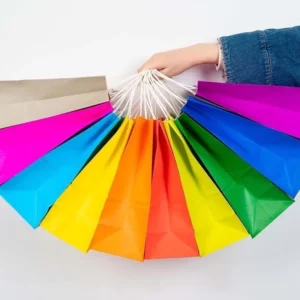 Various Colors Kraft Paper Food Packing Bag With Handle Takeaway Bag