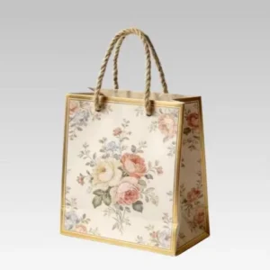 Vintage Floral Paper Bags Twisted Rope Handles Gold Border for Wedding Guest Gift Bridal Shower Party Favor Packaging