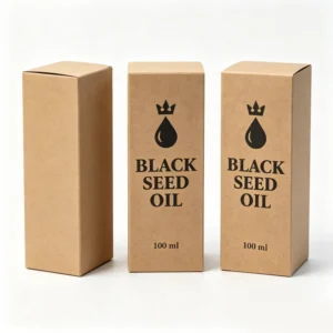 Vintage Style Brown Kraft Cardboard Essential Oil Box, Unbleached Double-Tuck Design with Gold Foil Option