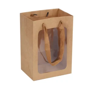 Visual Kraft Paper Gift Bag with Display Window and Rope Handles for Festival Parties