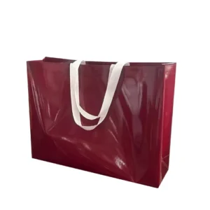 Waterproof Eco-Friendly Durable Glossy Paper Carry Bag Orange with Gold Webbing Strap