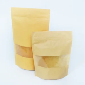 Waterproof Kraft Paper Bag With Frosted Window Factory Custom Food Grade Coffee Kraft Paper Stand up Pouch