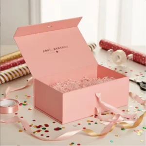Waterproof Recyclable Pink Hinged-Lid Rigid Gift Box for Cosmetics and Women’s Gifts Packaging