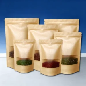 Waterproof Thick Kraft Paper Window Bag for Dried Fruits Snacks and Nuts with Self-Sealing Closure