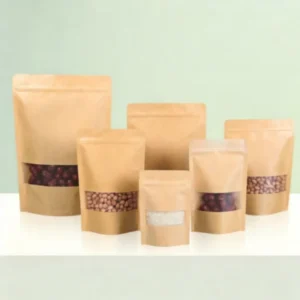 Waterproof Thickened Semi open Window Packaging Bag of Kraft Paper for Dried Fruits Snacks Nuts Self sealing Bag