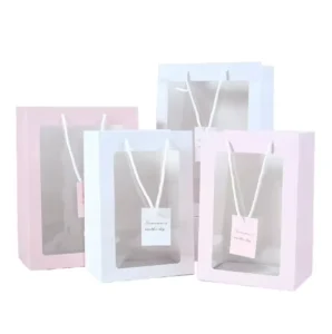 Waterproof Transparent PVC Window Kraft Paper Bag with Handle, Recyclable, for Candle and Craft Use