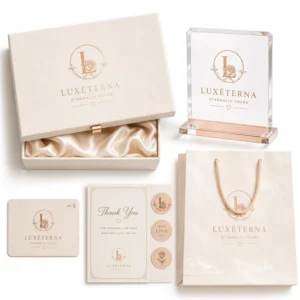 Wedding Jewelry Packaging Set with Pearl Velvet Magnetic Ring Box, Acrylic Display, NFC Card, and Bag
