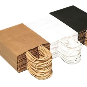 White Black Kraft Paper Bag with Ribbon Handles Custom Logo Restaurant Takeaway Brown Paper Bag